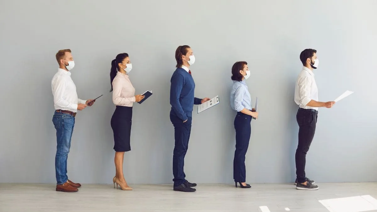 Candidates waiting in queue for their interview call